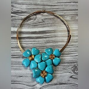 Turquoise Floral Necklace with Gold Accents